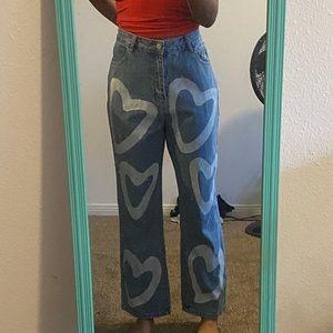 Heart Waist Heart Print Wide Leg Jeans